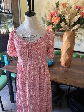 Women's Pink Floral Maxi Dress with Puff Sleeves